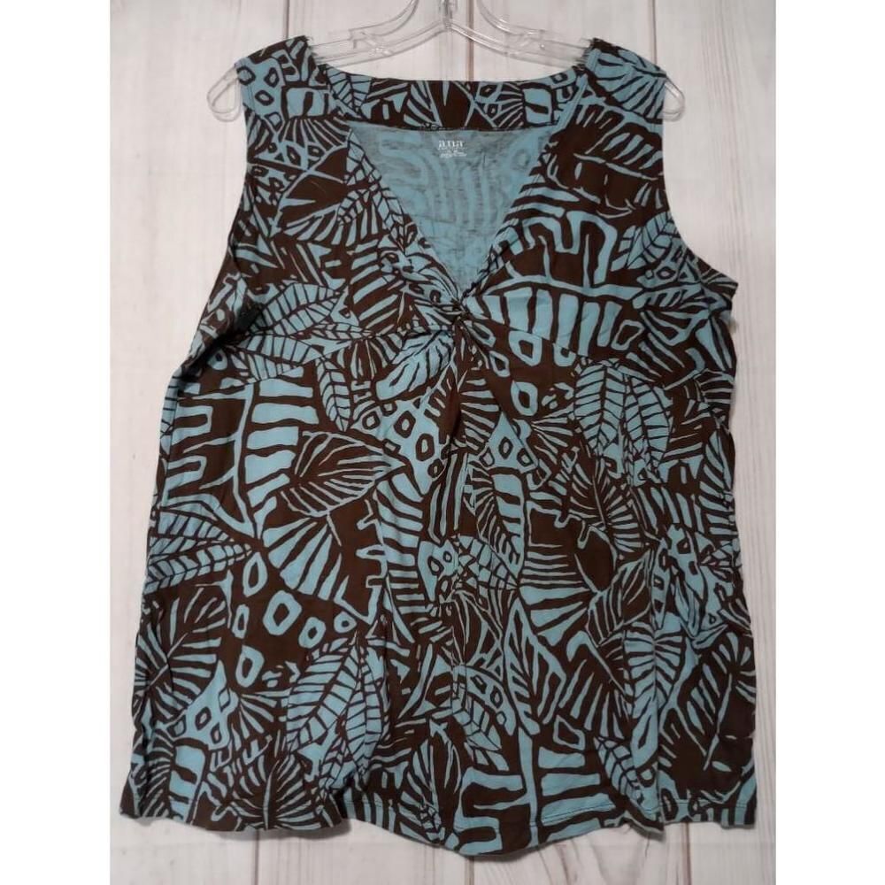 ANA‎ Shirt Ladies 1x Blue and Brown Printed Sleeveless